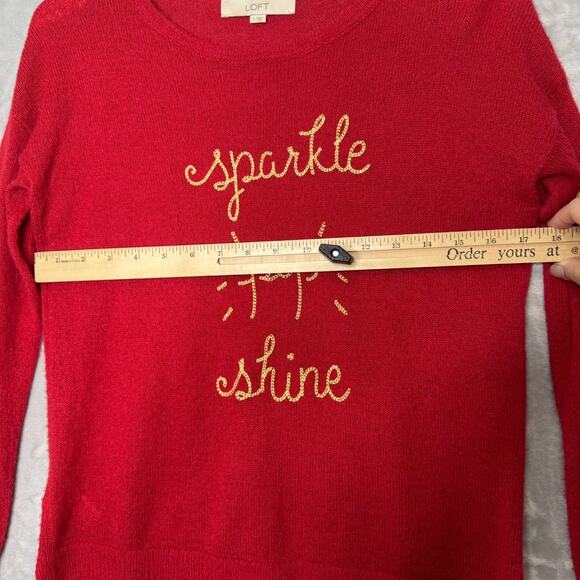LOFT Sweater Womens Small Red Holiday Sweater Mohair Wool Blend Pullover - Picture 6 of 8